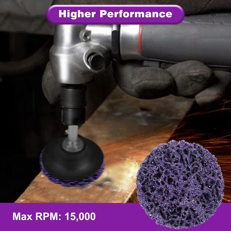 TSOAPX 10 PCS 2" Quick Change Strip Discs, Purple Non Woven Nylon Easy Stripping Discs with Male R-Type Backing, Die Grinder Attachments for Clean Welds Paint Rust Removal Sanding Polishing - Image 4